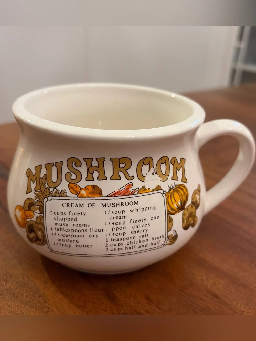 Vintage 1970s Mushroom Soup Recipe Ceramic Mugs Cups Set of 2 Retro Kitchen READ
